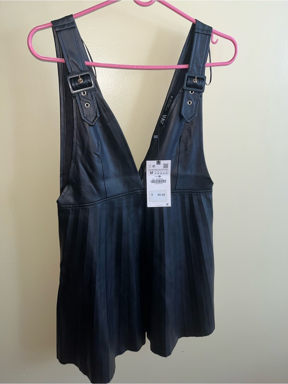 Zara Black Faux Leather Pinafore Dress with Buckle Straps